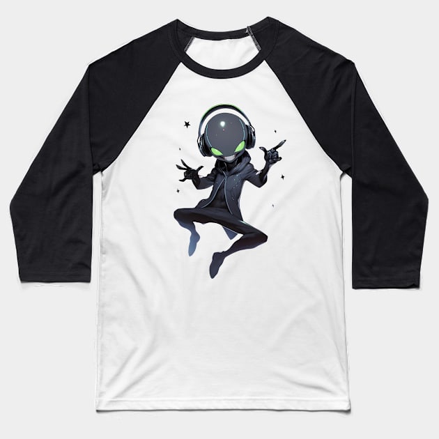 An alien is listening to music in headphones Baseball T-Shirt by Logard